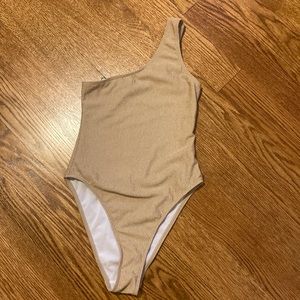 Missguided gold one-shoulder one-piece swimsuit